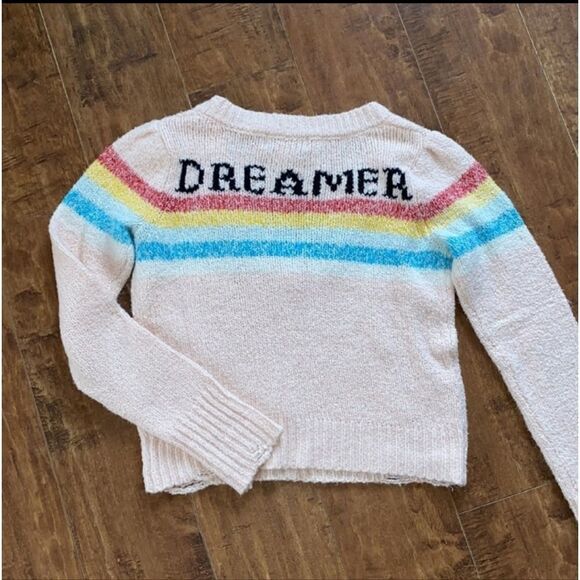 WILDFOX DREAMER RAINBOW STRIPE V NECK KNIT DISTRESSED SWEATER - Picture 10 of 12